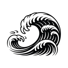 Ocean Wave Illustration Black and White Design
