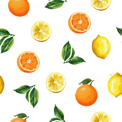 Watercolor Citrus Fruit Seamless Orange, lemon, lime
