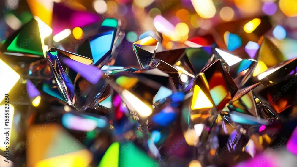 Poster iridescent geometric shapes reflect light creating a colorful and abstract background. shiny, angula