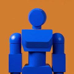 Geometric Man Figure in Blue on Orange


