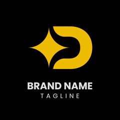 Letter D logo with a sparkling star detail, combining elegance and innovation. Ideal for brands seeking a professional and modern identity with a shining impression.