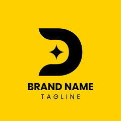 Strong and symmetrical logo featuring letter D with a star at the center. Perfect for innovative, futuristic, or professional branding across digital industries.