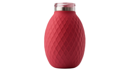 Red Rubber Hot Water Bottle with a textured on white background

