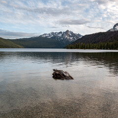 Sunset on Idaho remote mountain lake reflection