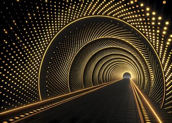 Fototapeta premium Abstract gold and black tunnel with lights