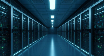 Fototapeta premium Futuristic Server Room Stunning Architecture of Modern Data Center Buildings