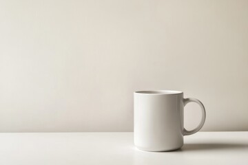 Obraz premium Simple white mug on a white surface against a neutral background