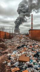 mountain of garbage waste plastic bottles packages of rotting food	
