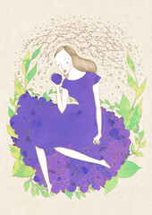 A Woman Surrounded by blueberry