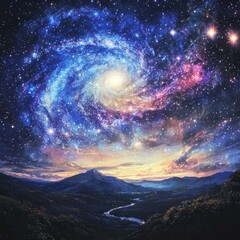 Galaxy View with Mountain Silhouette