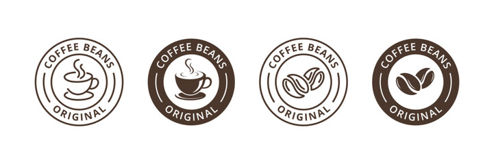 Coffee shop logo. Retro badge coffee bean vector illustration