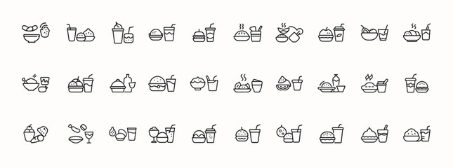 Food and Drink Line Icons – Snacks, Beverages, and Meals