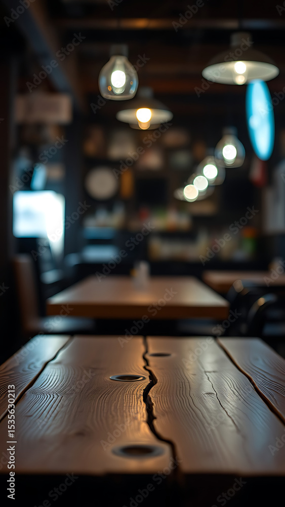 Aufkleber empty wooden table rustic and blurred background of bar or pub for product display high quality phot