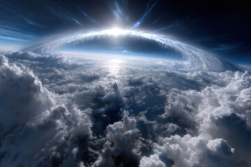 Obraz premium Stunning view of swirling clouds beneath an expansive cosmic phenomenon at dawn