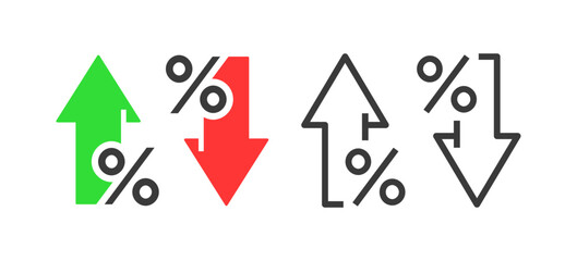 Percentage rate with up and down arrows icon. percentage with arrow concept for finance, banking, interest rates