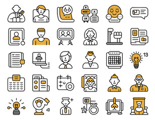 Collection of modern iconography featuring business people with diverse professional and conceptual themes
