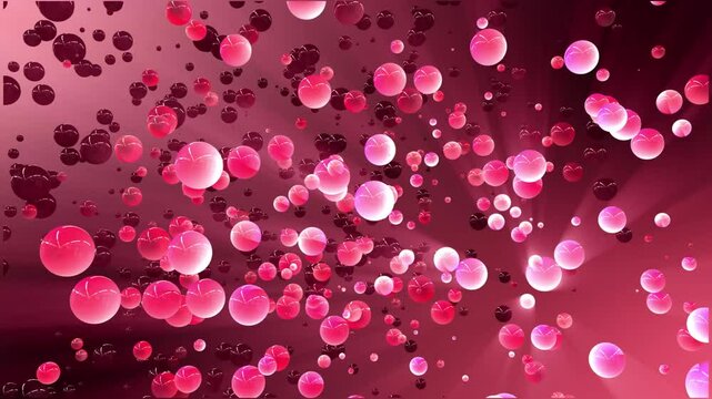Red bubble animation on gradient background creating dreamy abstract movement in digital space Floating red particles create vibrant motion design representing energy and artistic composition