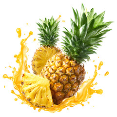 Fresh pineapple with liquid splash illustration isolated on a isolated background depicting tropical fruit and healthy eating