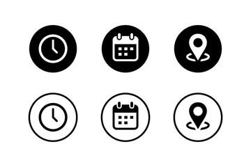 Time, date and address icon vector images