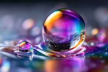 Colorful reflections in soap bubbles create a vibrant display of light and texture