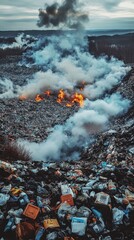 mountain of garbage waste plastic bottles packages of rotting food	
