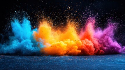 Vibrant powder explosions in  cyan, orange, and magenta