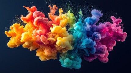 Obraz premium Vibrant, swirling ink clouds in a spectrum of colors against a dark background