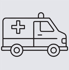 ambulance line art icon silhouette vector art illustration, ambulance car isolated on white