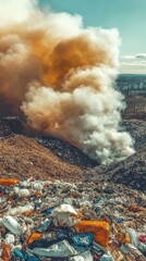 mountain of garbage waste plastic bottles packages of rotting food	
