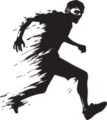 Silhouette of a Runner in Motion: Capturing the raw energy and dynamism of a runner in full stride. The silhouette bursts with speed and motion, emphasizing determination.