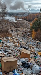 mountain of garbage waste plastic bottles packages of rotting food	

