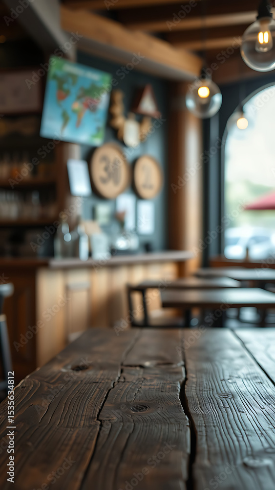 Aufkleber empty wooden table rustic and blurred background of bar or pub for product display high quality phot