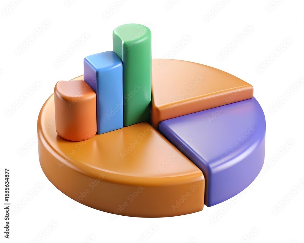 Poster colorful 3d bar and pie chart data visualization