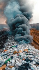 mountain of garbage waste plastic bottles packages of rotting food	
