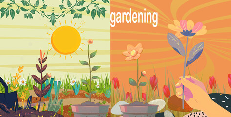 Poster set con giardino e piante