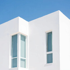 Minimalistisches wei&szlig;es Geb&auml;ude unter strahlend blauem Himmel

