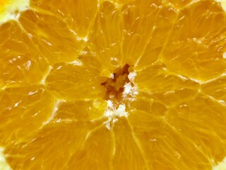 Closeup view of a freshly sliced orange fruit.