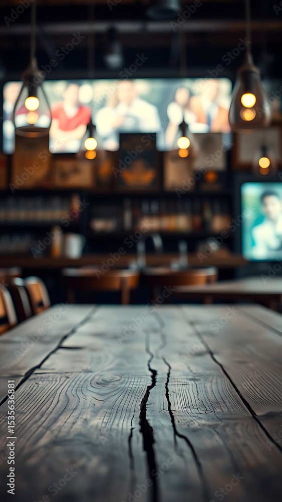 Aufkleber empty wooden table rustic and blurred background of bar or pub for product display high quality phot