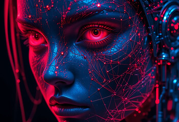 Futuristic Neon Tech Background with Red and Blue Lighting