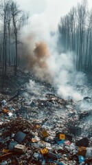 mountain of garbage waste plastic bottles packages of rotting food	
