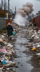 mountain of garbage waste plastic bottles packages of rotting food	
