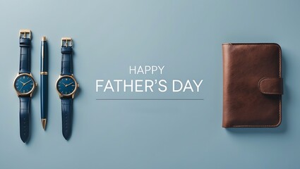 Elegant Father's Day gift set:  watches, pen, leather wallet.