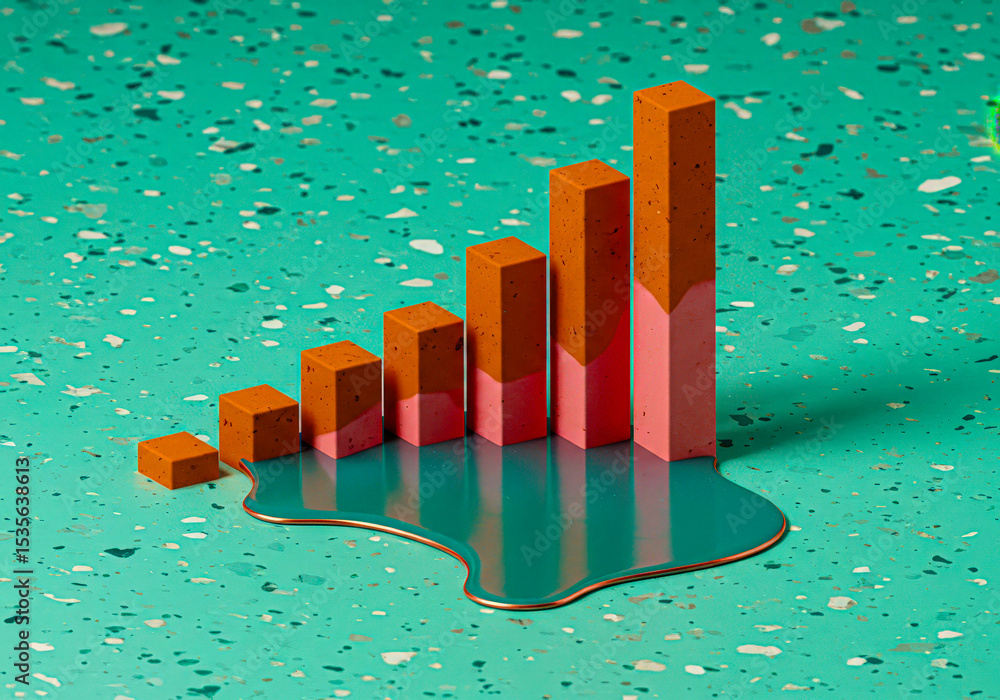 Aufkleber bar chart with rising growth on terrazzo background. business growth and financial success concept f