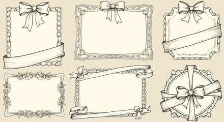Elegant Hand-Drawn Frames and Ribbons Vintage Design Elements