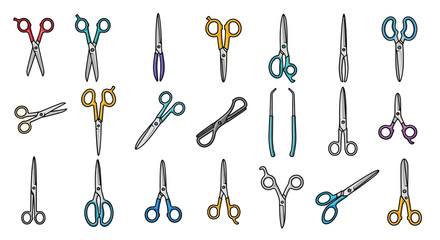 Naklejka premium Collection of Colorful Scissors Illustrations Perfect for Hairdressing, Craft, and Design Projects