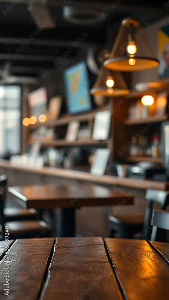 Aufkleber empty wooden table rustic and blurred background of bar or pub for product display high quality phot