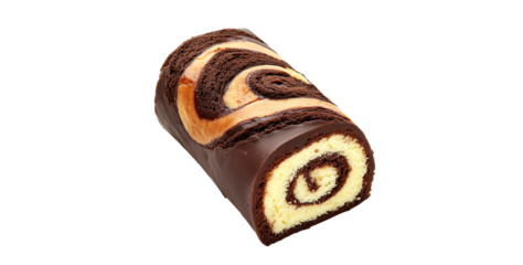 Delicious swirl chocolate cake roll isolated on transparent background