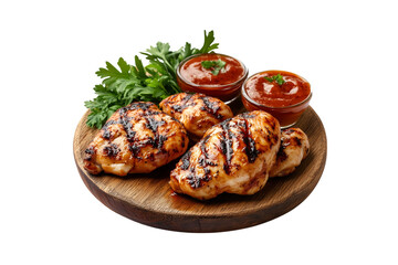 Grilled chicken breast with bbq sauce isolated on transparent background