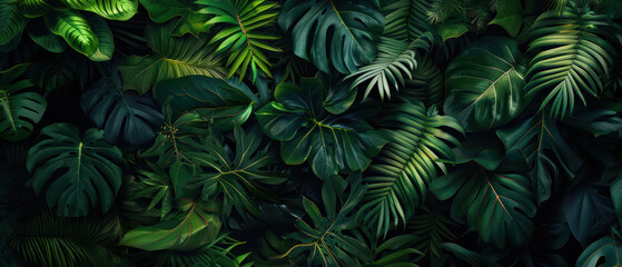 Dark Tropical Jungle Leaves Background Pattern
