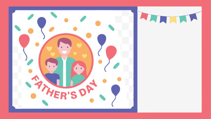 Happy father's day illustration with family portrait, balloons and decorative banners